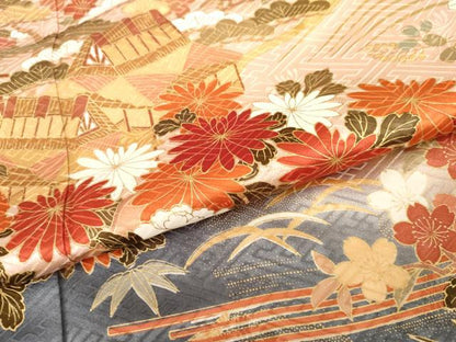 平和屋着物●豪華振袖　浜松風景文　暈し染め　金彩　鈴乃屋扱い　正絹　逸品　AABG9888cs