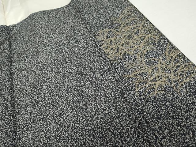 平和屋着物●訪問着　刺繍　枝葉舞蝶文　たたき染め　黒地　金糸　金彩　正絹　逸品　AABG9890cs