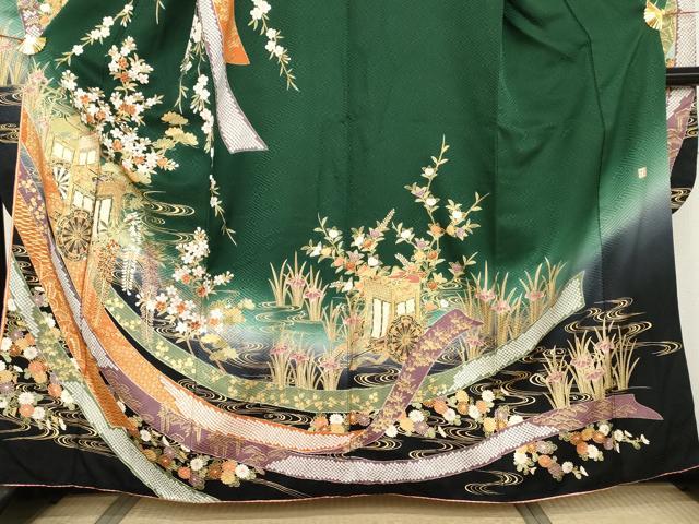 平和屋着物●ブライダルファッションデザイナー・桂由美　振袖　束ね熨斗御所車花文　暈し染め　金彩　正絹　逸品　AABG9891cs