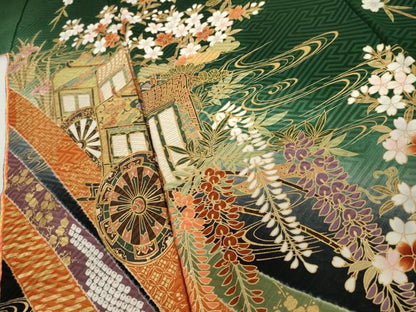 平和屋着物●ブライダルファッションデザイナー・桂由美　振袖　束ね熨斗御所車花文　暈し染め　金彩　正絹　逸品　AABG9891cs