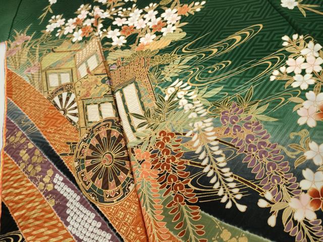 平和屋着物●ブライダルファッションデザイナー・桂由美　振袖　束ね熨斗御所車花文　暈し染め　金彩　正絹　逸品　AABG9891cs