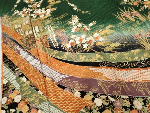 平和屋着物●ブライダルファッションデザイナー・桂由美　振袖　束ね熨斗御所車花文　暈し染め　金彩　正絹　逸品　AABG9891cs