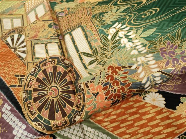 平和屋着物●ブライダルファッションデザイナー・桂由美　振袖　束ね熨斗御所車花文　暈し染め　金彩　正絹　逸品　AABG9891cs