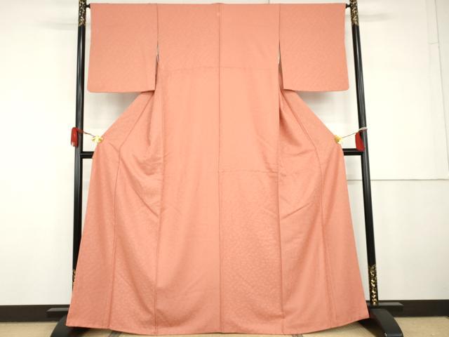 平和屋着物●上質な色無地　桐地紋　甚三紅色　正絹　逸品　AABG9898cs