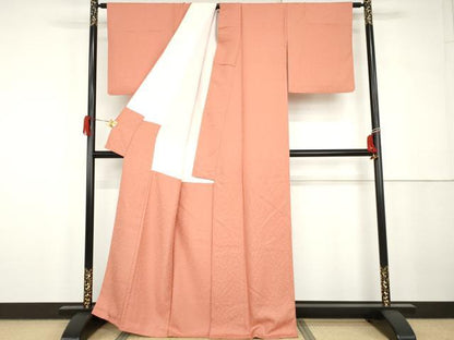 平和屋着物●上質な色無地　桐地紋　甚三紅色　正絹　逸品　AABG9898cs