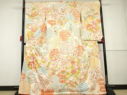 平和屋着物●小振袖　二尺袖　友禅　刺繍　雪輪花文　金彩　正絹　逸品　AABG9900cs
