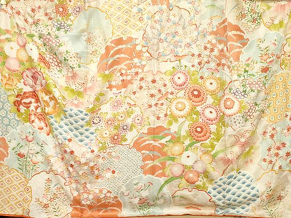平和屋着物●小振袖　二尺袖　友禅　刺繍　雪輪花文　金彩　正絹　逸品　AABG9900cs