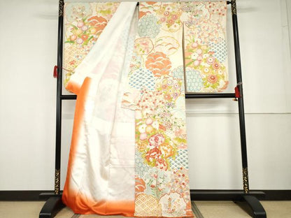 平和屋着物●小振袖　二尺袖　友禅　刺繍　雪輪花文　金彩　正絹　逸品　AABG9900cs
