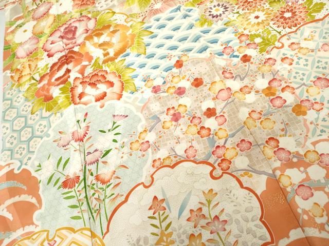平和屋着物●小振袖　二尺袖　友禅　刺繍　雪輪花文　金彩　正絹　逸品　AABG9900cs