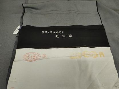 平和屋着物●江戸小紋　毛万筋　桔梗鼠色×黒緑色　丹後ちりめん　反端付き　正絹　逸品　AABG9901cs
