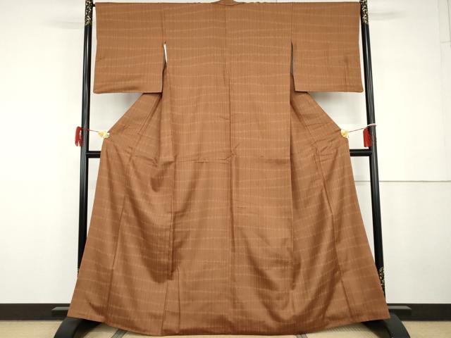 平和屋着物●お召　変わり格子　正絹　逸品　AABG9902cs