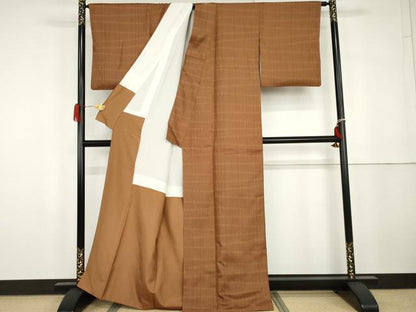 平和屋着物●お召　変わり格子　正絹　逸品　AABG9902cs