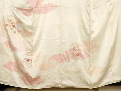 平和屋着物●創業460年・千總　訪問着　絞り　刺繍　枝花文　金彩　正絹　逸品　AABG9909cs