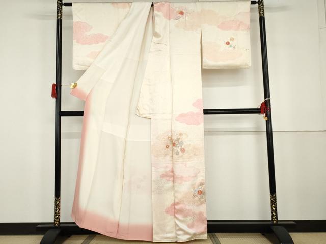 平和屋着物●創業460年・千總　訪問着　絞り　刺繍　枝花文　金彩　正絹　逸品　AABG9909cs