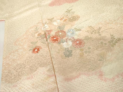 平和屋着物●創業460年・千總　訪問着　絞り　刺繍　枝花文　金彩　正絹　逸品　AABG9909cs