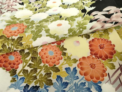 平和屋着物●豪華黒留袖　友禅　作家物　風景花松文　正絹　逸品　AABG9912cs