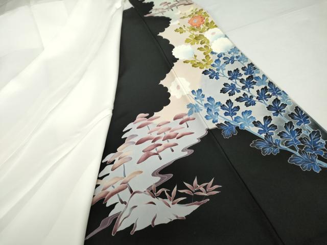 平和屋着物●豪華黒留袖　友禅　作家物　風景花松文　正絹　逸品　AABG9912cs
