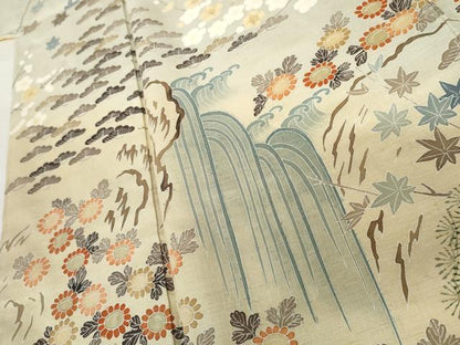 平和屋着物●訪問着　友禅　作家物　紬地　松竹梅風景文　正絹　逸品　未使用　AABG9916cs
