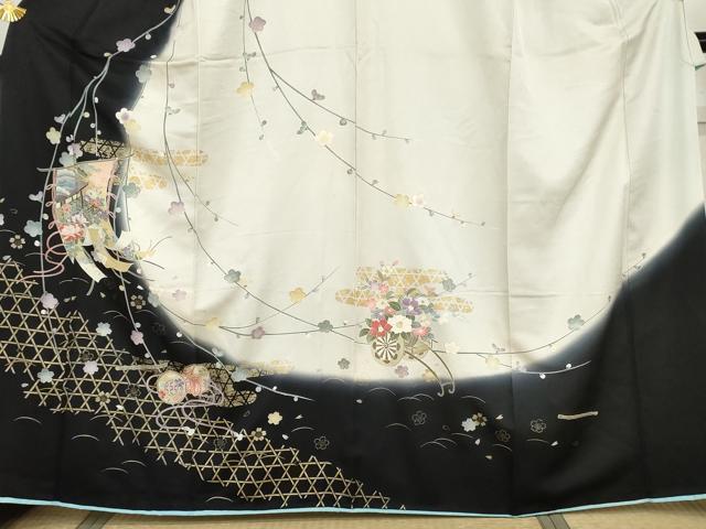平和屋着物●訪問着　友禅　几帳花車鼓文　暈し染め　金彩　正絹　逸品　AABG9920cs