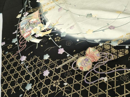 平和屋着物●訪問着　友禅　几帳花車鼓文　暈し染め　金彩　正絹　逸品　AABG9920cs