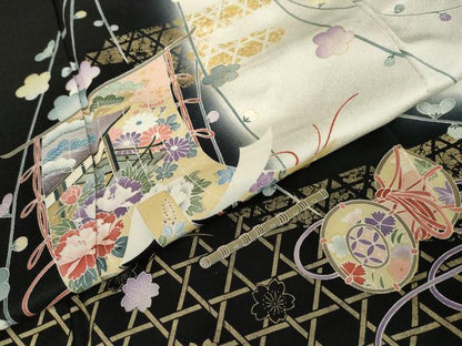 平和屋着物●訪問着　友禅　几帳花車鼓文　暈し染め　金彩　正絹　逸品　AABG9920cs