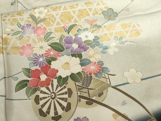 平和屋着物●訪問着　友禅　几帳花車鼓文　暈し染め　金彩　正絹　逸品　AABG9920cs