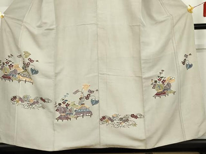 平和屋着物●紅型　訪問着　紬地　風景花文　正絹　逸品　AABG9922cs