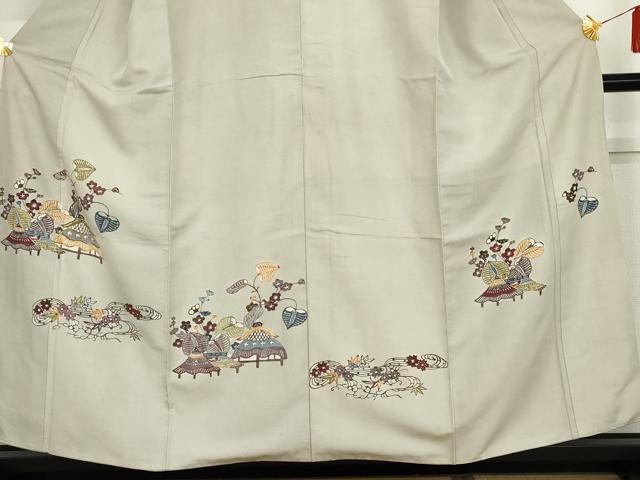 平和屋着物●紅型　訪問着　紬地　風景花文　正絹　逸品　AABG9922cs