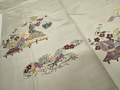 平和屋着物●紅型　訪問着　紬地　風景花文　正絹　逸品　AABG9922cs