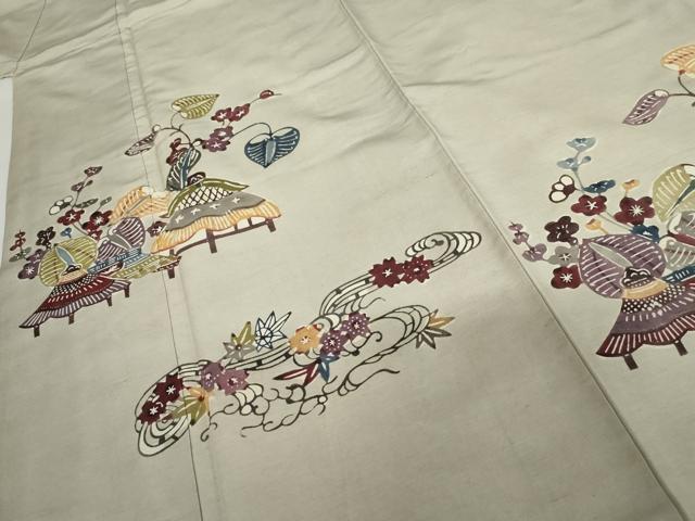 平和屋着物●紅型　訪問着　紬地　風景花文　正絹　逸品　AABG9922cs
