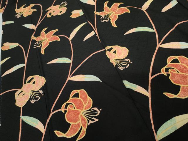 平和屋着物●訪問着　枝花文　黒地　金彩　正絹　逸品　AABG9924cs