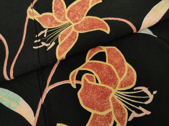平和屋着物●訪問着　枝花文　黒地　金彩　正絹　逸品　AABG9924cs
