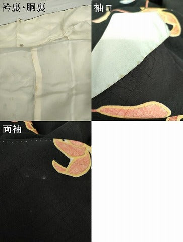 平和屋着物●訪問着　枝花文　黒地　金彩　正絹　逸品　AABG9924cs