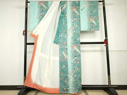 平和屋着物●上質な小紋　短冊花間道　暈し染め　金銀彩　正絹　逸品　AABG9925cs