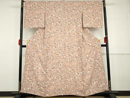 平和屋着物●上質な小紋　型染め　風景草花文　正絹　逸品　未使用　AABG9928cs
