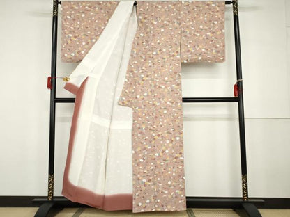 平和屋着物●上質な小紋　型染め　風景草花文　正絹　逸品　未使用　AABG9928cs