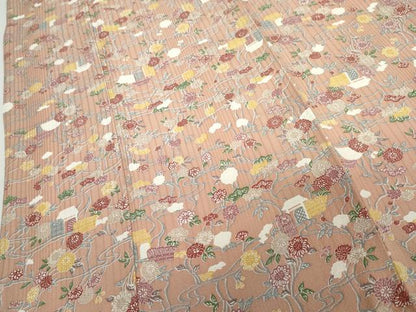 平和屋着物●上質な小紋　型染め　風景草花文　正絹　逸品　未使用　AABG9928cs