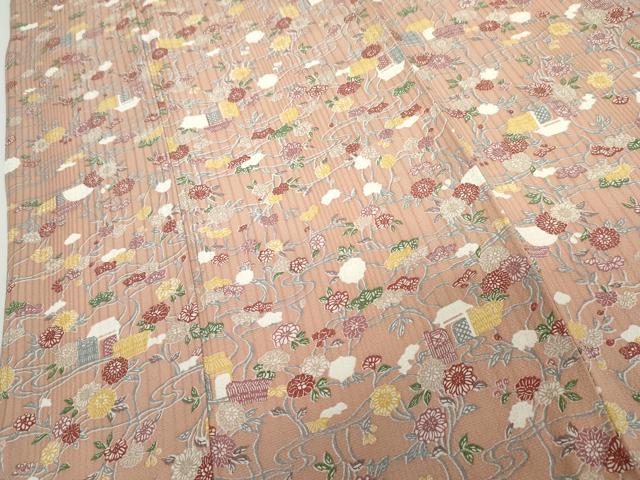 平和屋着物●上質な小紋　型染め　風景草花文　正絹　逸品　未使用　AABG9928cs