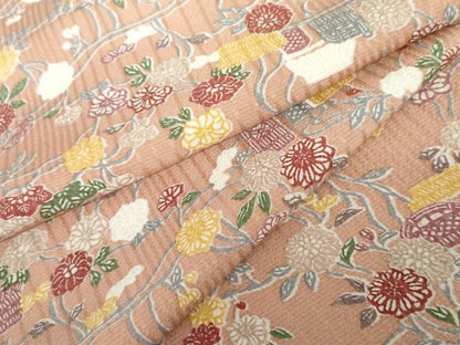平和屋着物●上質な小紋　型染め　風景草花文　正絹　逸品　未使用　AABG9928cs