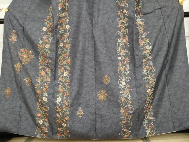 平和屋着物●総刺繍　訪問着　紬地　更紗花唐草間道　金糸　正絹　逸品　AABG9932cs