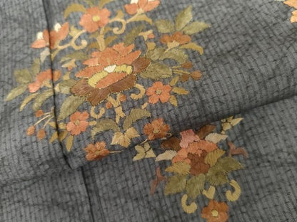 平和屋着物●総刺繍　訪問着　紬地　更紗花唐草間道　金糸　正絹　逸品　AABG9932cs