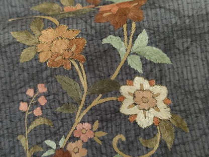平和屋着物●総刺繍　訪問着　紬地　更紗花唐草間道　金糸　正絹　逸品　AABG9932cs