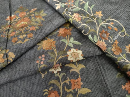 平和屋着物●総刺繍　訪問着　紬地　更紗花唐草間道　金糸　正絹　逸品　AABG9932cs