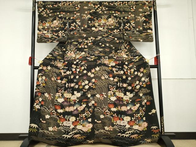 平和屋着物●訪問着　御所解き文様　黒地　金彩　正絹　逸品　AABG9933cs