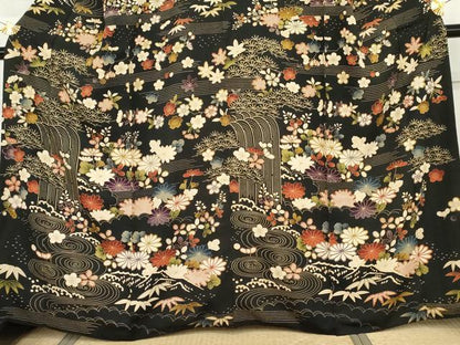 平和屋着物●訪問着　御所解き文様　黒地　金彩　正絹　逸品　AABG9933cs