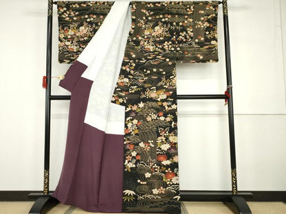 平和屋着物●訪問着　御所解き文様　黒地　金彩　正絹　逸品　AABG9933cs