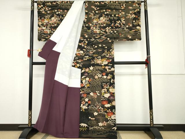 平和屋着物●訪問着　御所解き文様　黒地　金彩　正絹　逸品　AABG9933cs