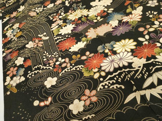 平和屋着物●訪問着　御所解き文様　黒地　金彩　正絹　逸品　AABG9933cs
