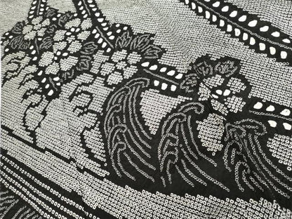 平和屋着物●豪華振袖　総絞り　立波草花文　黒地　正絹　逸品　AABG9935cs