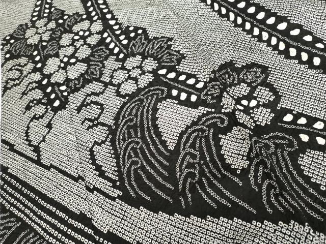 平和屋着物●豪華振袖　総絞り　立波草花文　黒地　正絹　逸品　AABG9935cs
